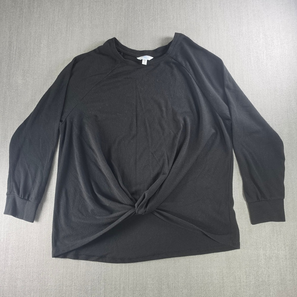 Time and Tru Twist Front Top Women XXXL 22 Black Raglan Long Sleeve Knit